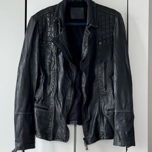 All Saints Black Leather Military Jacket